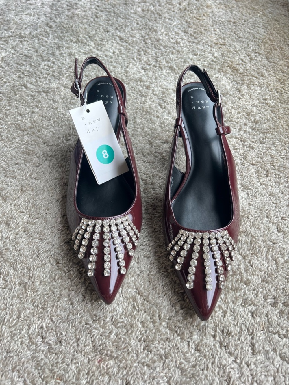 A New Day Burgundy Rhinestone Slingback Pumps. Size 8